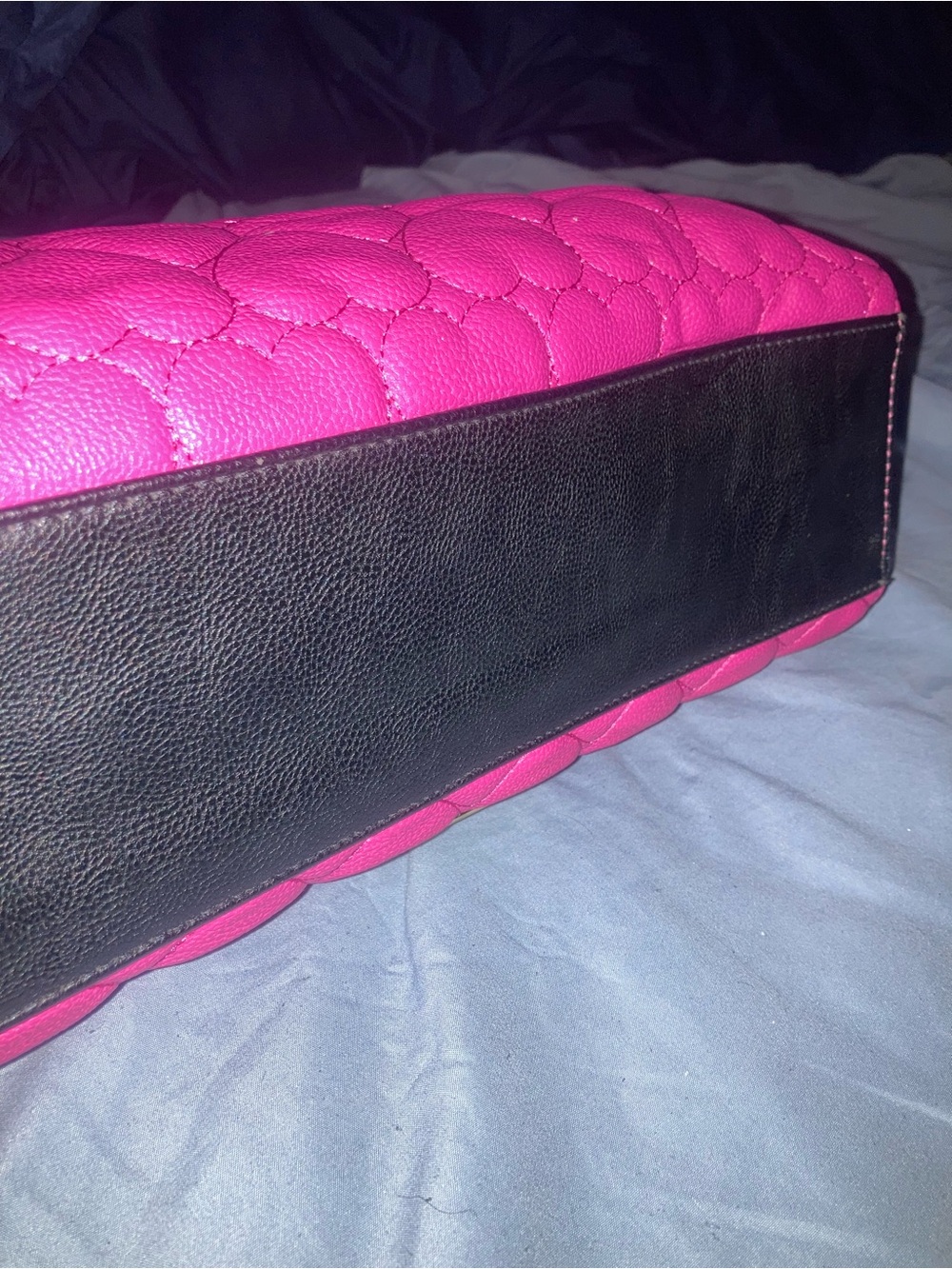 Betsey Johnson Pink Quilted Tote with Black Bow Accent - Picture 6 of 16
